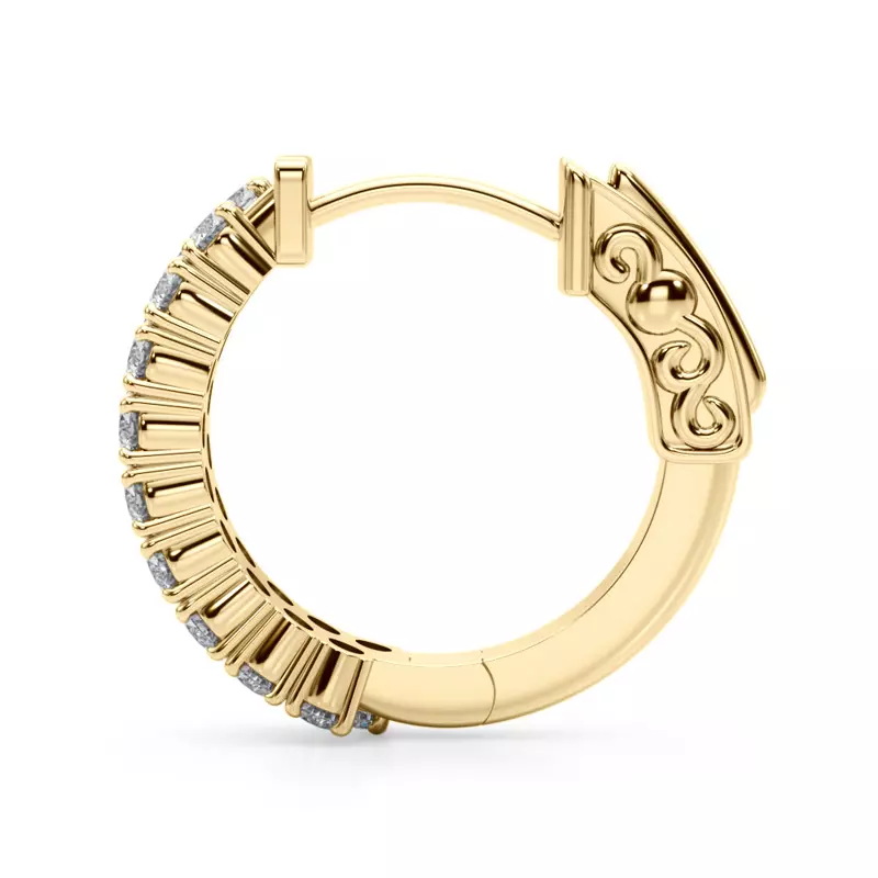 14K Yellow Gold Double Row Diamond Hoop Earrings